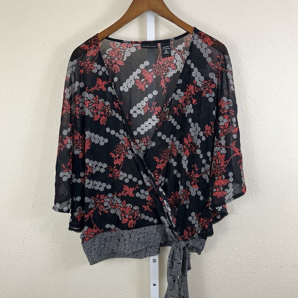Vintage Y2K Kimono Blouse XL Balloon Sleeve Faux Wrap Sheer Whimsigoth Witchy